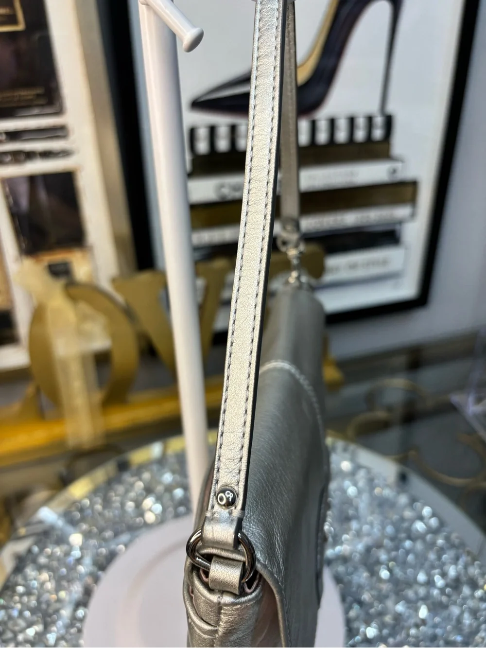 Coach Ashley Metallic Silver Leather Wristlet Clutch EUC - Picture 8 of 12